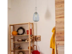 Searchlight 1 ljus ribbad glashnge, klart glas, satinnickel
