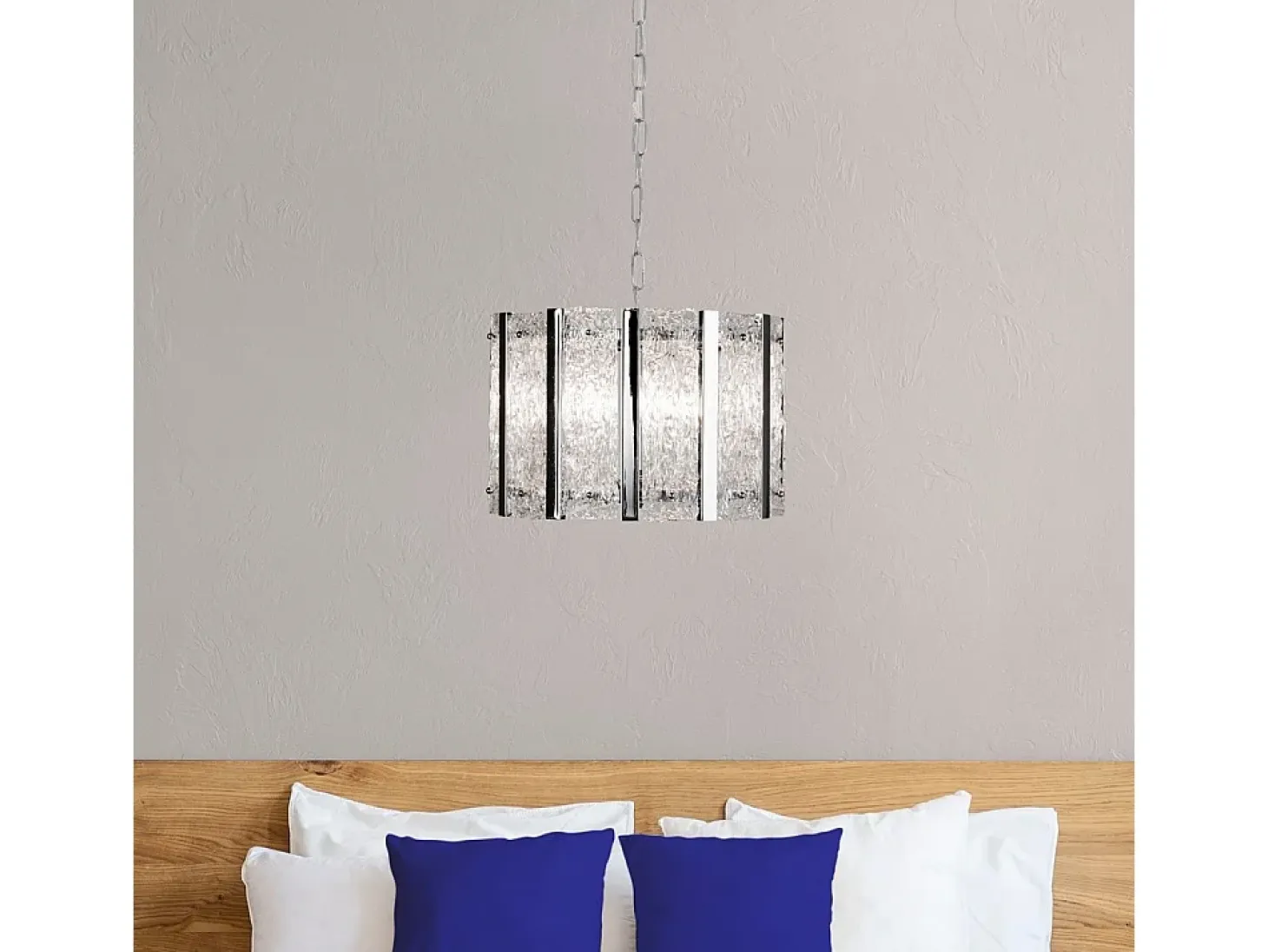 Searchlight ALEXANDRA 5 ljus satin silver takhnge med Aquatex glas, metallstnger