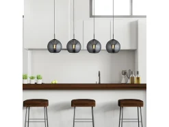 Searchlight AMSTERDAM 4 ljus mattsvart takhnge runda Smokey glasskrmar