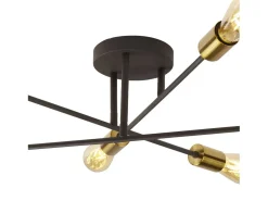 Searchlight Armstrong 6 Light Semi Flush Ceiling Light Matt Black, Satin Brass, E27