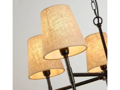 Searchlight Gothic Lámpara colgante de 5 luces negro martillado, lino natural