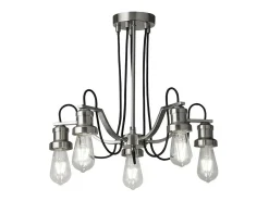 Searchlight Olivia5 ljust tak, svart flätad tygkabel, satin silver