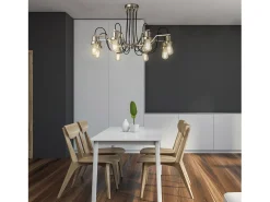 Searchlight Olivia8 Lätt tak, svart flätad tygkabel, satin silver