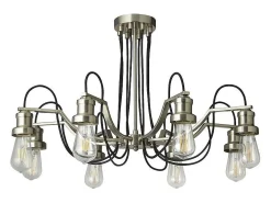 Searchlight Olivia8 Lätt tak, svart flätad tygkabel, satin silver