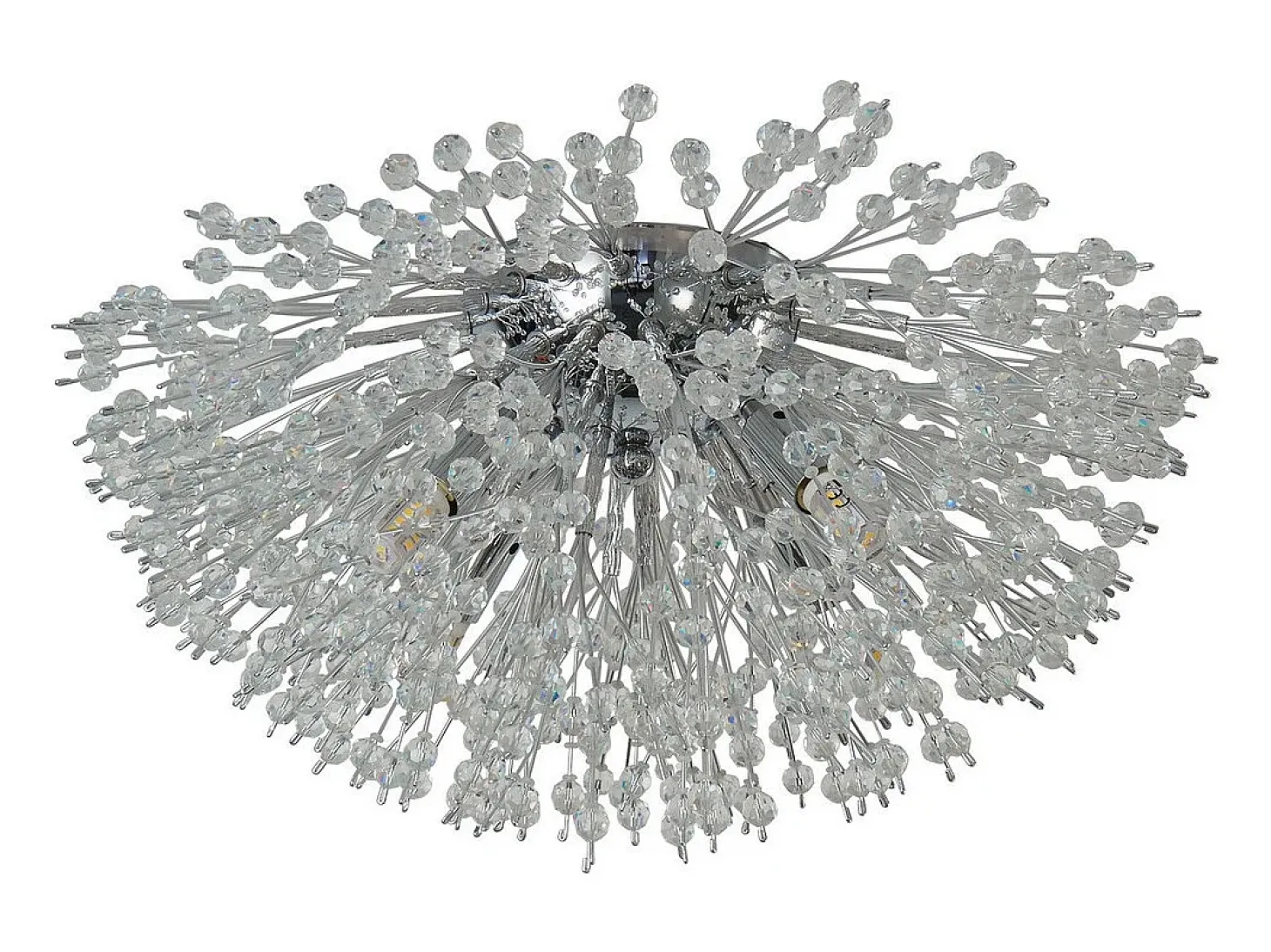 Searchlight Sunburst 4 luces de techo cromadas, cuentas de vidrio