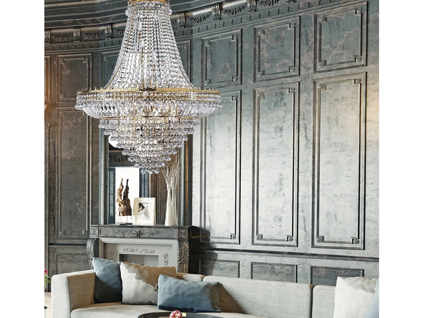 Searchlight Versailles 19 ljus ljuskrona guldfinish, E14