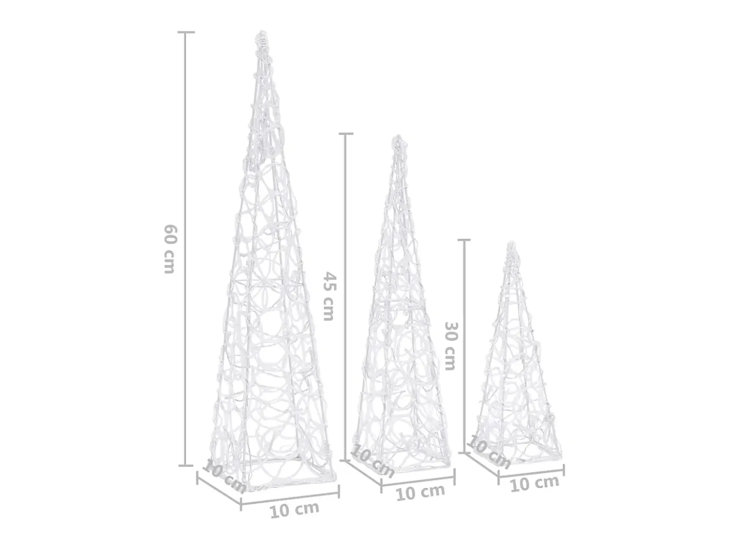 Set cono luz LED decorativo acrílico blanco frío 30/45/60cm