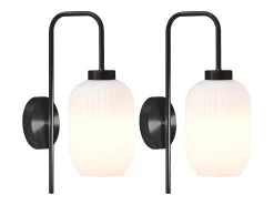 Set de 2 apliques de pared en metal y cristal texturado blanco - L.25 x Alt.41 cm - Negro - LOUXOR