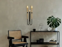 Set de 2 apliques de pared estilo candelabro de metal - Dorado y negro - Alt. 58 cm - OVYLA