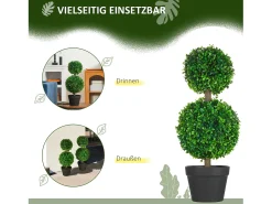 Set de 2 plantas artificiales de boj, resistentes a los rayos UV con doble bola, para interior y jardín, de plástico, color verde (17 x 17 x 60 cm)
