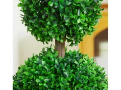 Set de 2 plantas artificiales de boj, resistentes a los rayos UV con doble bola, para interior y jardín, de plástico, color verde (17 x 17 x 60 cm)