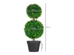 Set de 2 plantas artificiales de boj, resistentes a los rayos UV con doble bola, para interior y jardín, de plástico, color verde (17 x 17 x 60 cm)