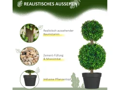 Set de 2 plantas artificiales de boj, resistentes a los rayos UV con doble bola, para interior y jardín, de plástico, color verde (17 x 17 x 60 cm)