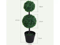 Set de 2 plantas artificiales, 67 cm, con 2 bolas, plástico, verde (23x23x67 cm)