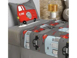 Set de sábanas 180x290 cm BOMBEROS gris, 100% algodón 57 hilos/cm2