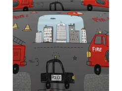 Set funda nórdica 140x200 cm BOMBEROS gris, 100% algodón 57 hilos/cm2