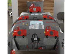 Set funda nórdica 140x200 cm BOMBEROS gris, 100% algodón 57 hilos/cm2