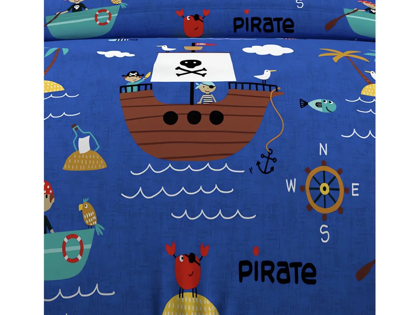 Set funda nórdica 140x200 cm PIRATAS azul, 100% algodón 57 hilos/cm2