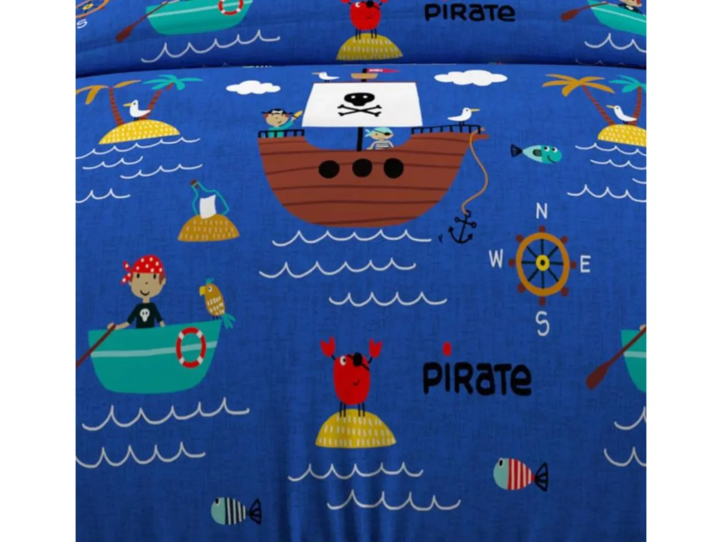 Set funda nórdica 140x200 cm PIRATAS azul, 100% algodón 57 hilos/cm2