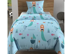 Set funda nórdica 140x200 cm SIRENES azul, 100% algodón 57 hilos/cm2