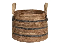 Set van 2 ERBA opbergmanden – Natuurlijke jute met strepen en leren handvatten