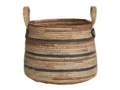 Set van 2 ERBA opbergmanden – Natuurlijke jute met strepen en leren handvatten