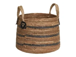 Set van 2 ERBA opbergmanden – Natuurlijke jute met strepen en leren handvatten