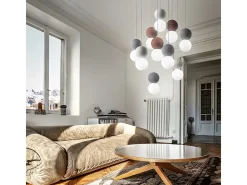 Sfera - Lámpara colgante de 10 luces con esferas de hormigón y cristal opal - 10XG9 max 10X7W, diseño moderno, IP20, bombillas excluidas