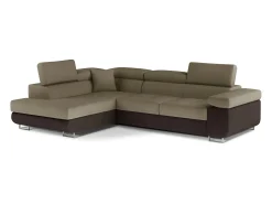 Sofá esquinero convertible en terciopelo con reposacabezas elevables - Colección Marka-Marrón/Marrón claro-Ángulo izquierdo