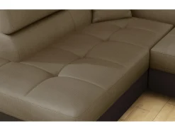 Sofá esquinero convertible en terciopelo con reposacabezas elevables - Colección Marka-Marrón/Marrón claro-Ángulo izquierdo