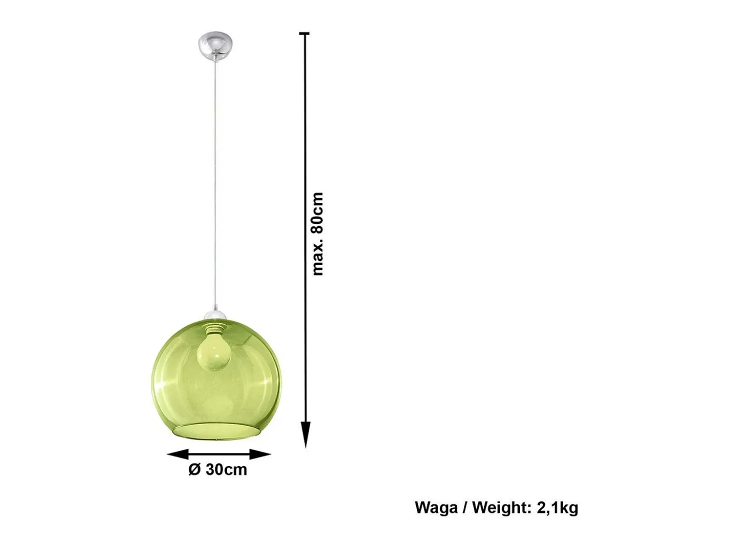 Sollux BALL - 1 colgante de techo con cúpula de vidrio claro verde, cromo, E27