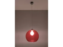 Sollux BALL - 1 lámpara colgante de techo con domo de vidrio rojo, cromo, E27