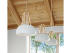 Sollux CASCO - 1 lámpara colgante de techo tipo domo blanco, madera natural, E27