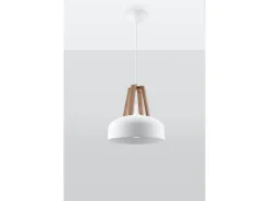 Sollux CASCO - 1 lámpara colgante de techo tipo domo blanco, madera natural, E27
