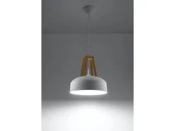 Sollux CASCO - 1 lámpara colgante de techo tipo domo blanco, madera natural, E27