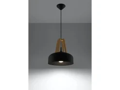 Sollux CASCO - 1 lámpara colgante de techo tipo domo negro, madera natural, E27