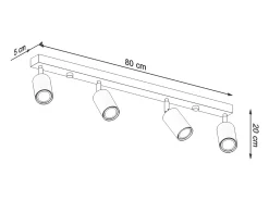 Sollux Lighting Berg Barra de 4 Focos de Techo, Madera Natural, 80cm