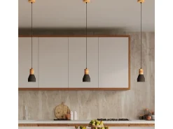 Sollux Lighting Qubic Dome Lámpara de Techo Suspendida Hormigón Negro, Madera Natural