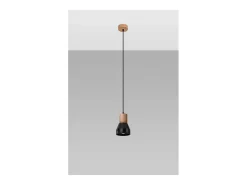 Sollux Lighting Qubic Dome Lámpara de Techo Suspendida Hormigón Negro, Madera Natural