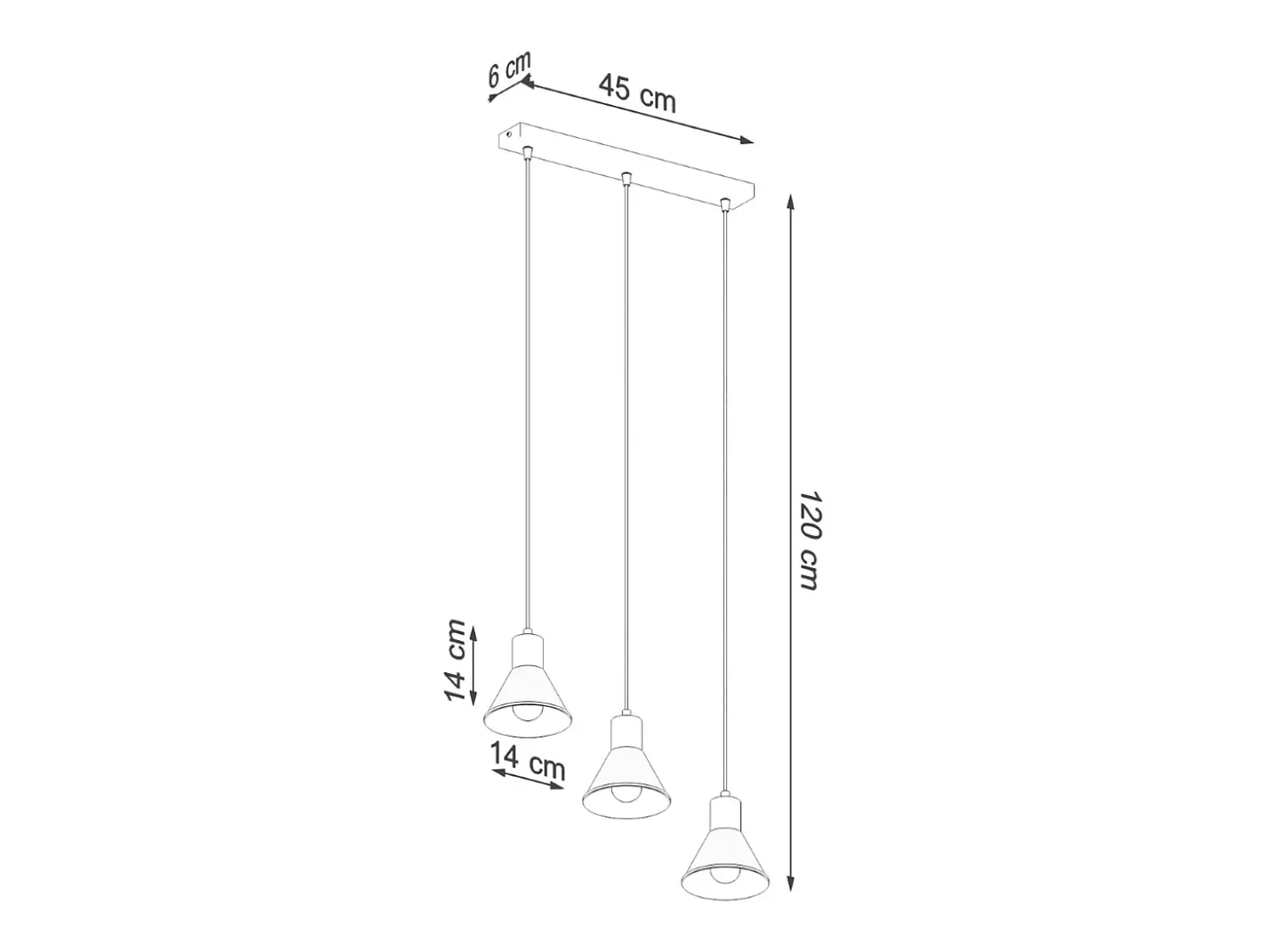 Sollux Lighting Taleja Lámpara de Techo Colgante Bar, Negro, 3x E27