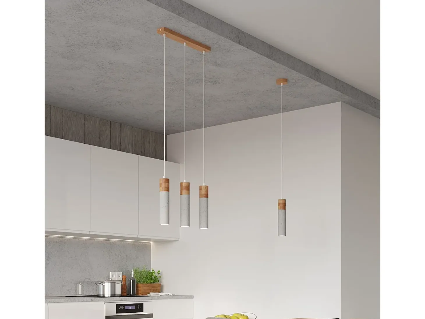 Sollux Lighting Zane Bar Lámpara de Techo Colgante Gris Hormigón, Madera Natural, 45cm