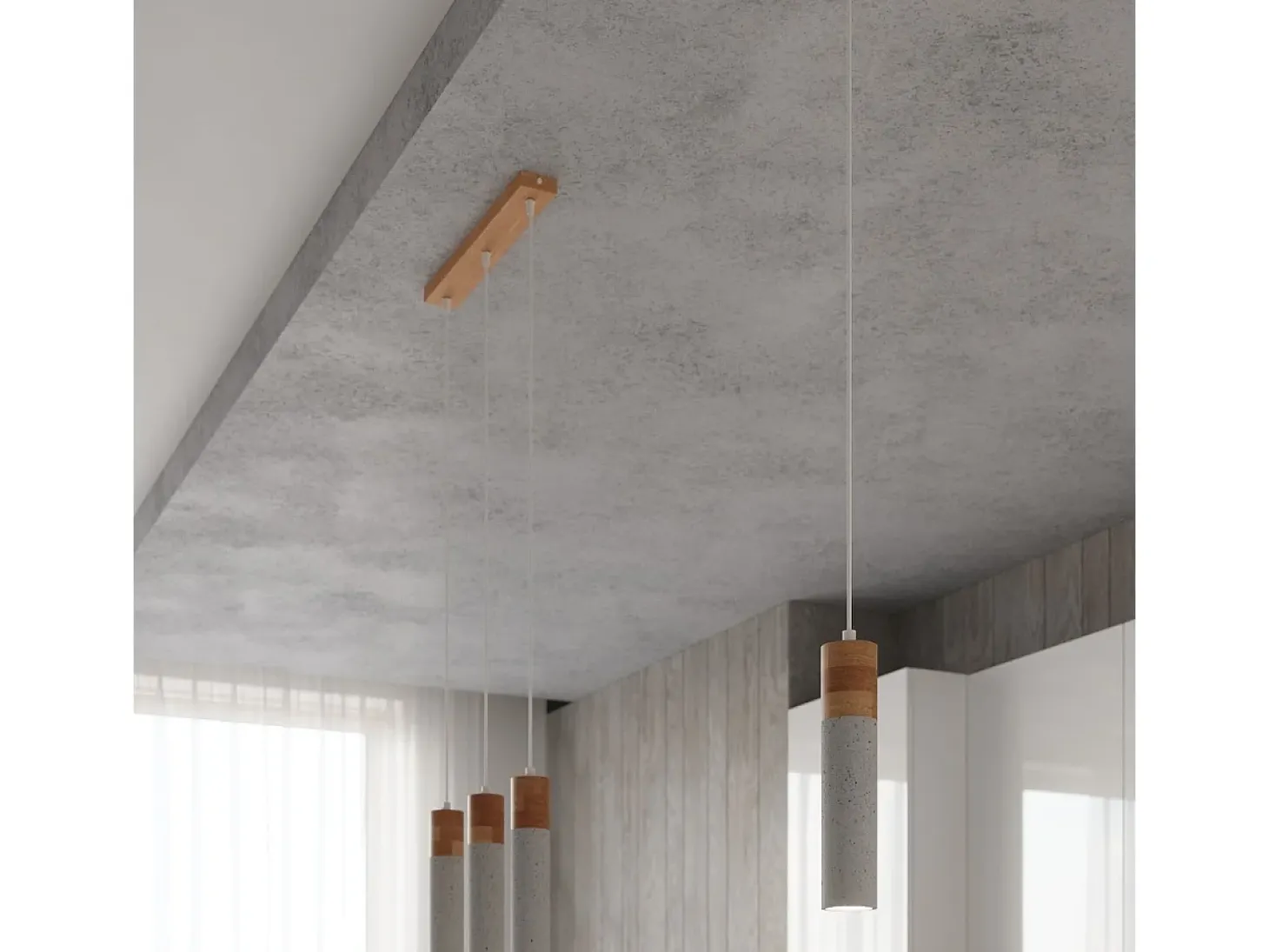 Sollux Lighting Zane Bar Lámpara de Techo Colgante Gris Hormigón, Madera Natural, 45cm
