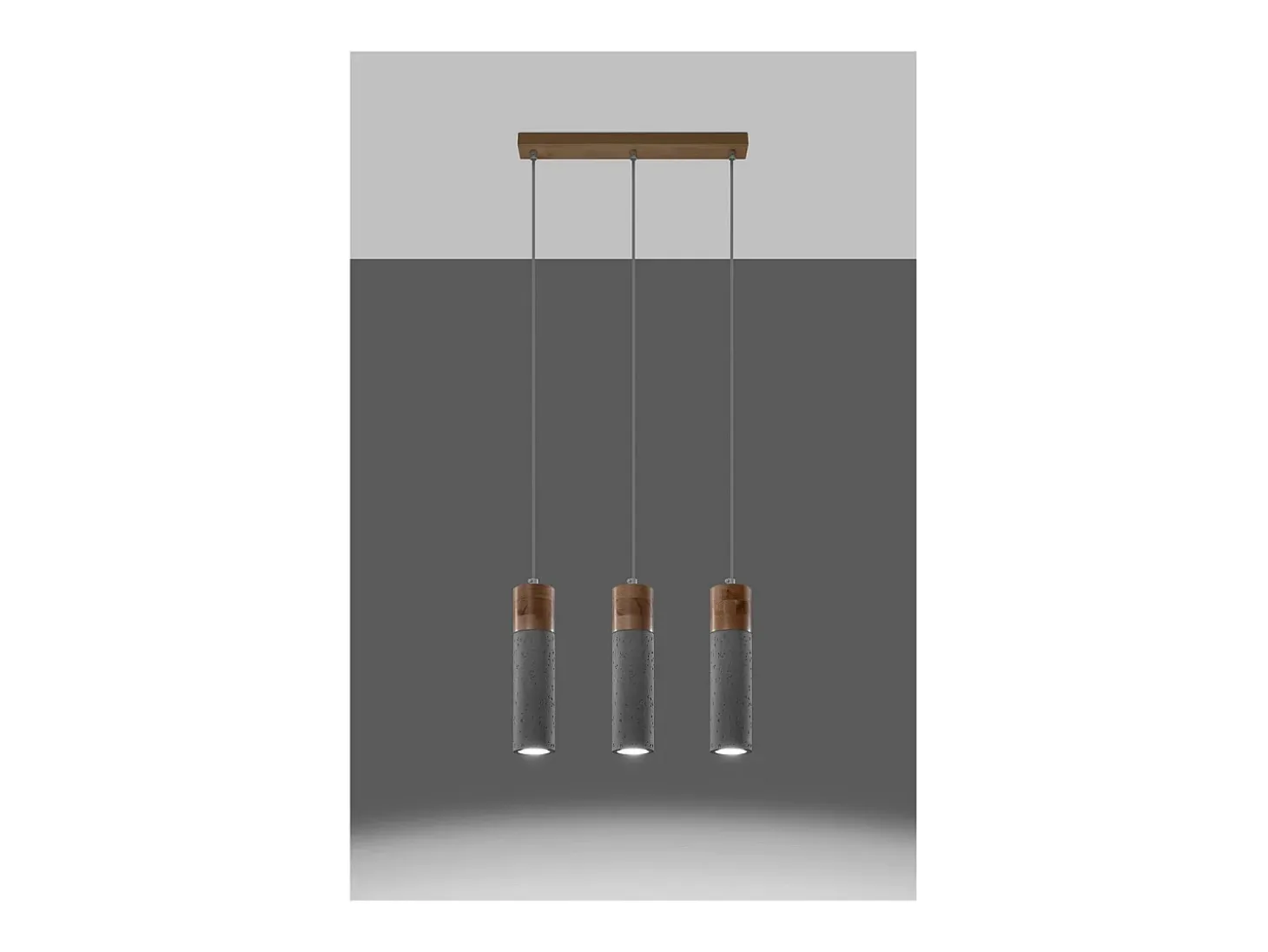 Sollux Lighting Zane Bar Lámpara de Techo Colgante Gris Hormigón, Madera Natural, 45cm