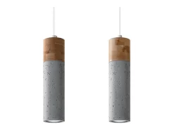 Sollux Lighting Zane Bar Lámpara de Techo Colgante Gris Hormigón, Madera Natural, 30cm