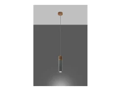 Sollux Lighting Zane Lámpara de Techo Suspendida Slim Gris Cemento, Madera Natural