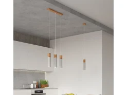 Sollux Lighting Zane Lámpara de Techo Suspendida Slim Gris Cemento, Madera Natural
