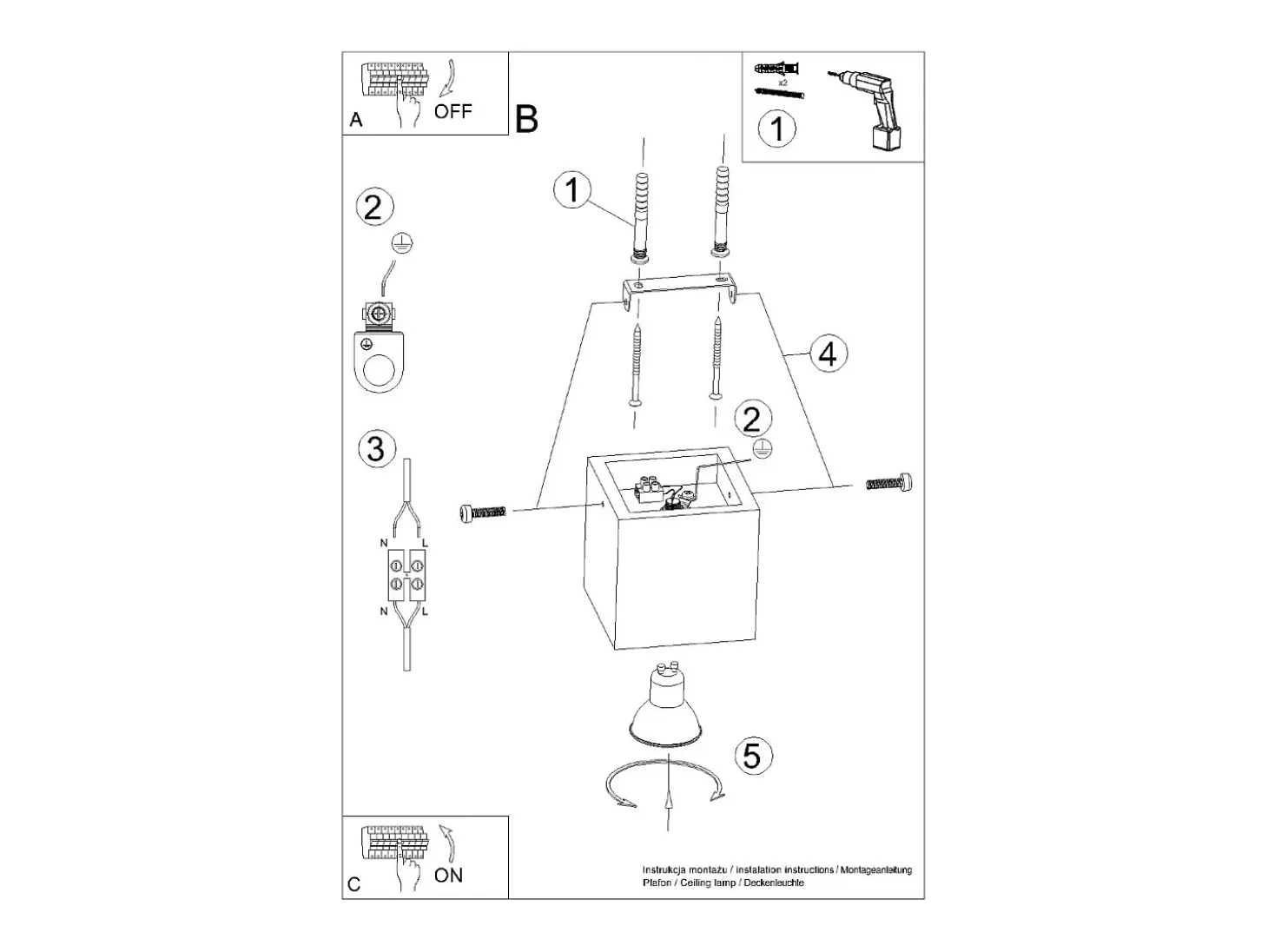 Sollux QUAD - 1 Downlight de superficie de luz blanco apagado, GU10