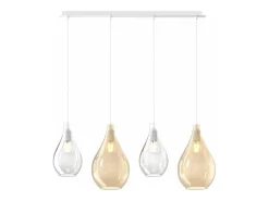 Sosp. Bianco 4 Luci Rettangolare Vetri (2 Piccoli (1Xam+1Xtr)+2 Medi (1Xam+1Xtr))