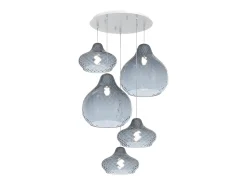 Sosp. Bianco 5 Luci Tonda Vetri (3 X Piccolo + 2 X Grande) Tutti Zaffiro