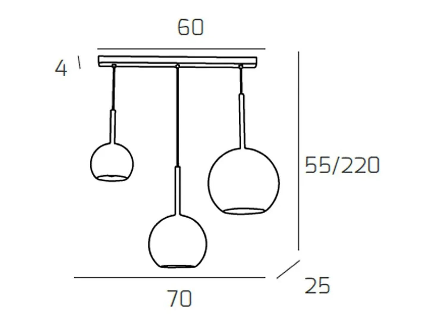 Sosp. Cromo Rettangolare 3 Luci Vetri (Grande Cr + Medio Ra + Piccolo Or)